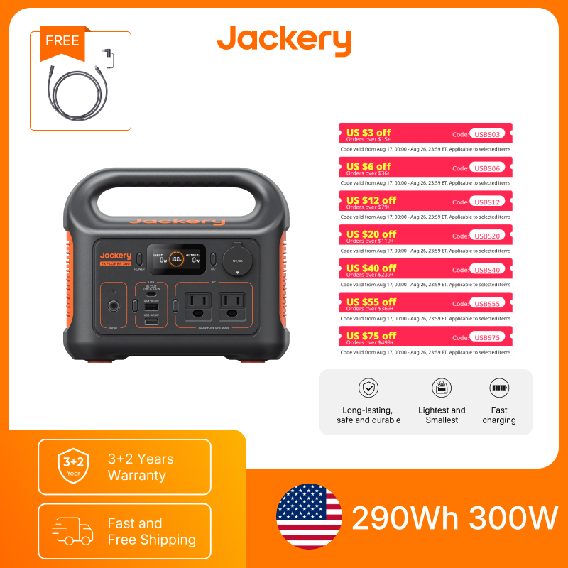 Outdoor Power Extension Cord - Jackery Portable Power Station Explorer 300New